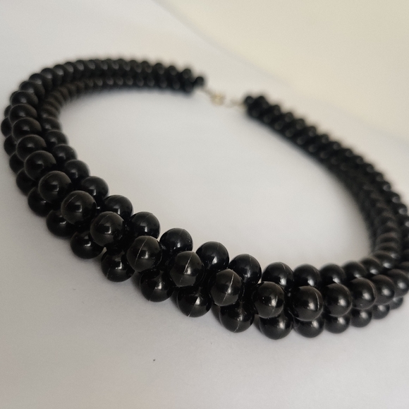 Vintage 80s Faux Onyx Woven Rope Necklace - Picture 1 of 10